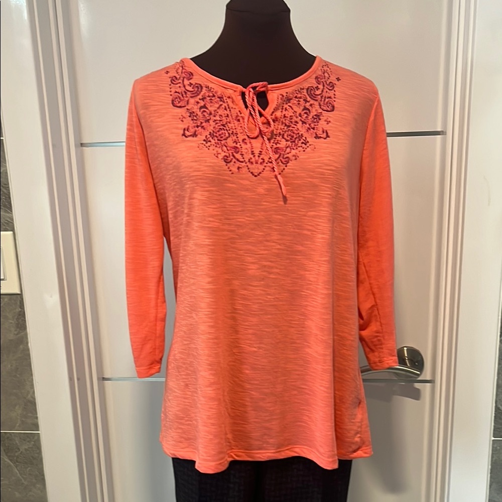 Faded Glory Orange Embroidered Top size 12-14